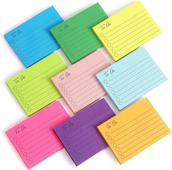 Eastern Wolf 9 Pads to Do Lined Sticky Notes, 9 Bright Multi Colors Self-Stick Note Pads, 3x4 Inch with Line Adhesive Memo Sticky Notes Notepad, 50 Sheet/Pad