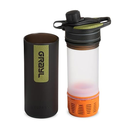 GRAYL GeoPress 24 oz Water Purifier Bottle - Filter for Hiking, Camping, Survival, Travel (Black Camo)