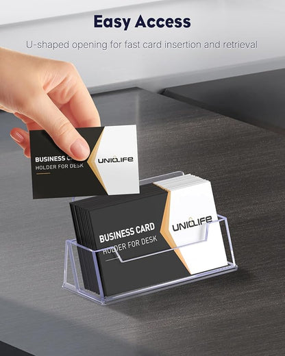 Uniclife 2 Pack Acrylic Business Card Holder for Desk 1 Slot Clear Business Card Display Stand for Men & Women Desktop Business Card Organizer Card Stand for Office Home Exhibition, 60 Card Capacity