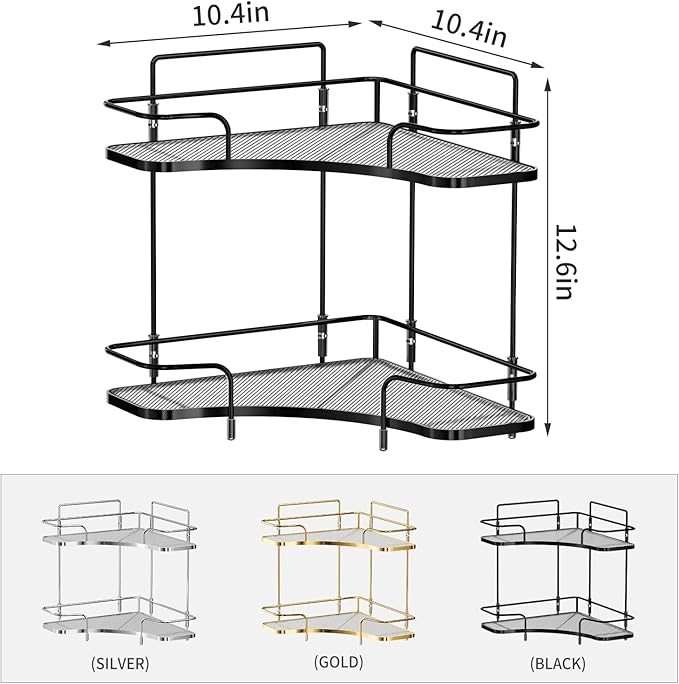 Seoneiro 2 Tier Corner Bathroom Counter Organizer, Cosmetic Skincare Organizer, Bathroom Countertop Perfume Tray Vanity Organizer, Kitchen Spice Corner Storage Shelf