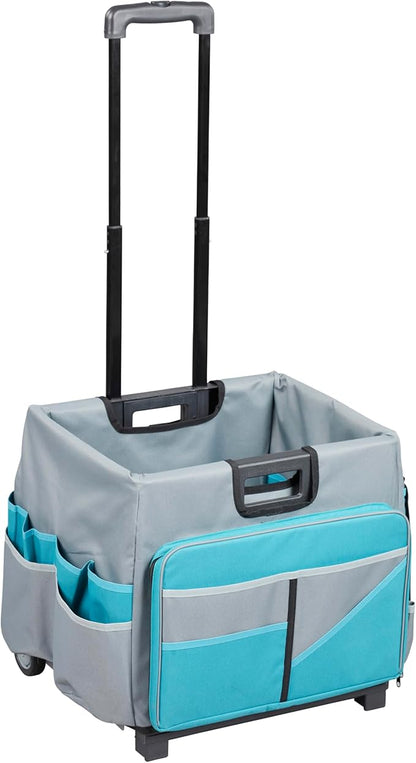 ECR4Kids Universal Rolling Cart with Canvas Organizer Bag, Mobile Storage, Turquoise/Grey