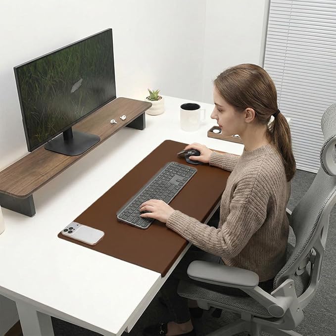 Edge-Locked Leather Desk Pad, Desk Blotter with Full Grip Fixation Lip, Waterproof Large Office Table Mat, Non-Slip Laptop Mouse Pads for Work Typing Writing (Red,23.6"x13.8")