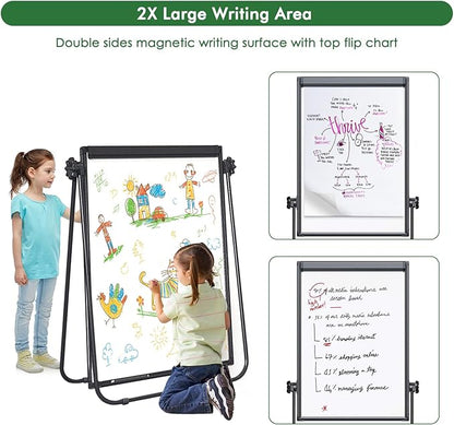 Stand White Board Magnetic 40 x 28 inches Dry Erase Board Double Sided Height Adjustable Flip Chart Easel with Flipchart Hooks for Teaching Presentation Meeting, Black