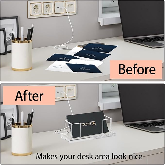 Weiai Acrylic Business Card Holder Stand for Desk, 2 Pieces Modern Clear Base Business Card Organizer Display