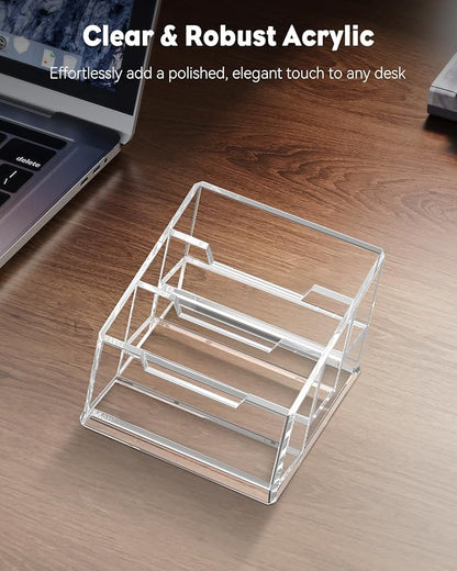 Uniclife Acrylic Business Card Holder for Desk 3 Slots Clear Business Card Display Stand for Men & Women Desktop Business Card Organizer Card Stand for Office Home Exhibition, 180 Card Capacity