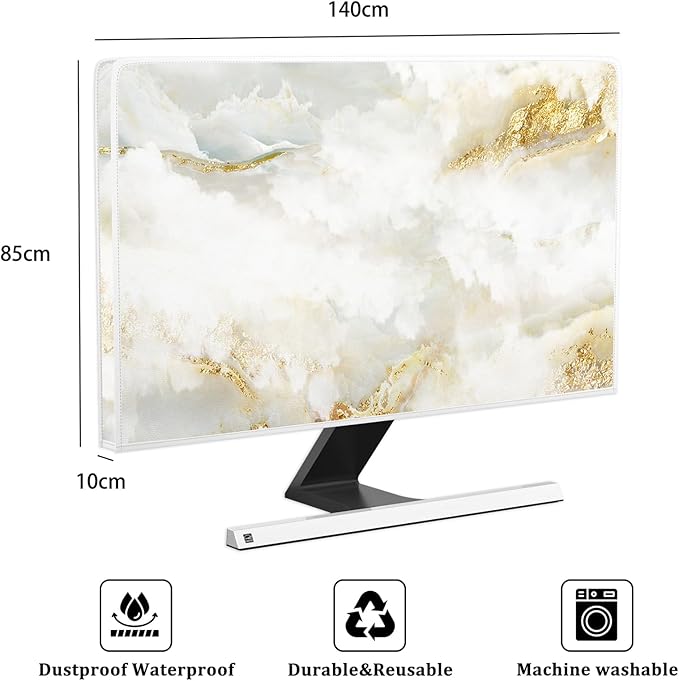 Baocicco White Gold Waterproof TV Display Screen Cover with Abstract Texture Marble Design 58, 59, 60 Inch Television Covers Sleeve Compatible with LCD LED PC Desktop and Home Hanging TV