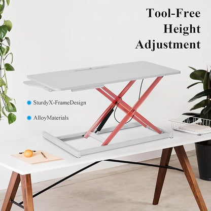 37 Inch Standing Desk Converter - Manual Pneumatic Spring, Two Monitor Stable Standing Desk Converter, 5.9" to 18.8" Height Adjustable Laptop Workstation with Keyboard Tray for Home, Company(White)