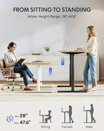FLEXISPOT Solid Rubberwood Electric Standing Desk with Elegant Oval Legs, 48"x24" Height Adjustable Desk for Home Office & Living Spaces (White Frame)