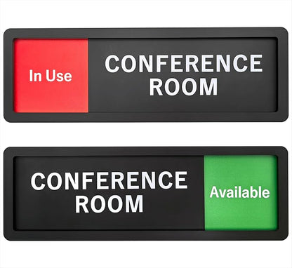 Conference Room Sign – In Use/Available Slide Switch Sign, Premium Durable Acrylic Material, Super Strong Self-Adhesive, Quick Installation, Suitable For Your Home And Business (9×3 Inches, Black)