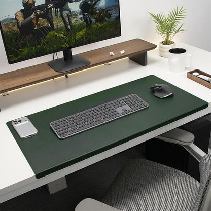 Edge-Locked Leather Desk Pad, Desk Blotter with Full Grip Fixation Lip, Waterproof Large Office Table Mat, Non-Slip Laptop Mouse Pads for Work Typing Writing (Dark Green,23.6"x15.7")