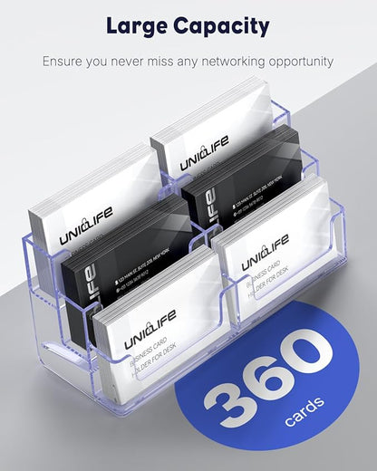 Uniclife 2 Pack Acrylic Business Card Holder for Desk 3 Tiers 6 Slots Clear Business Card Display Stand for Men & Women Desktop Business Card Organizer Card Stand for Office Home, 360 Card Capacity