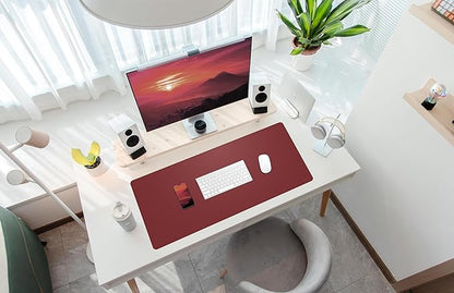 Desk Mat 35" x 17" Leather Desk Pad Protector with Natural Cork & PU Leather, Non-Slip Office Desk Mat, Double-Sided Large Mouse Pad, Waterproof Desk Cover for Office&Home (red)