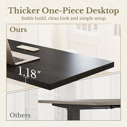 ErGear Height Adjustable Electric Standing Desk, 47.2 x 23.6 Inches Sit Stand up Desk with 1.18" Thickness Whole-Piece Desktop, Memory Computer Home Office Desk (Black Rattan)