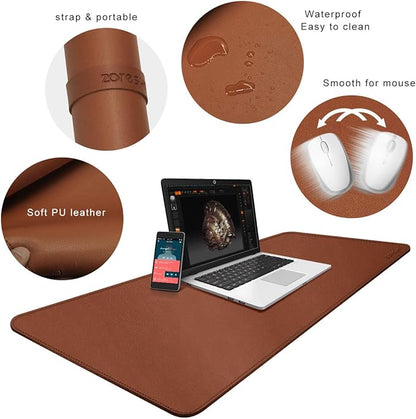 ZORESYN Large Mouse Pad (120x60cm) - PU Leather Gaming Mousepad Desk Mat - Nonslip Base and Waterproof Desktop Keyboard Extended Mouse Mat (Light Brown)
