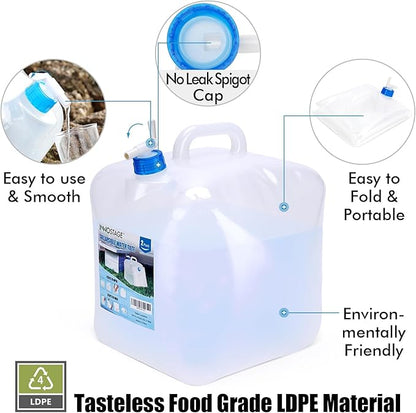 INNO STAGE 2 PACK Collapsible Water Container 5.3 Gallon with Spigot, Camping Water Storage Carrier Jug for Outdoors Hiking, Foldable Portable Water Canteen