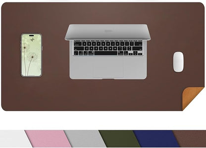 Leather Double-Sided Desk Pad - Large Mouse Pad,Desk mat & Waterproof Blotter for Office & Home (Coffee 23.6in*13in)