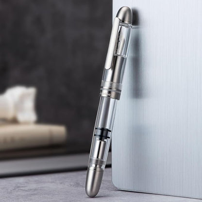 Asvine P36 Titanium Fountain Pen Piston Filling, Stub Nib 1.1mm Calligraphy Art Drawing Clear Demonstrator Acrylic with Case Set