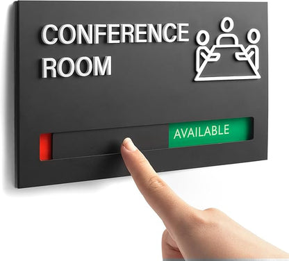 Office Conference Room Door Signs, Meeting in Progress Door Sign, In Use Available Slider Indicator - Occupied or Vacant Status, 8.8" x 4.9"