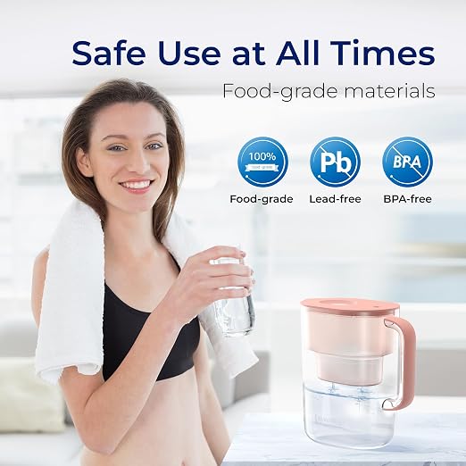 Waterdrop PT-07R Water Filter Pitcher, 10-Cup, NSF Certified, Pink | 200-Gallon Long-Life Filter, Improves Coffee & Tea Taste, Reduces PFOA/PFOS and Chlorine, 5X Longer Filter Life