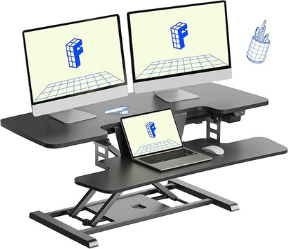 FLEXISPOT 40" Electric Standing Desk Converter, Height Adjustable Riser, Sit to Stand Monitor and Laptop Workstation with Wide Keyboard Tray, Black