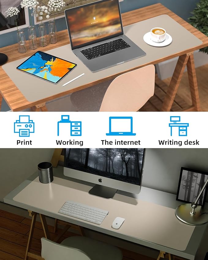 Non-Slip Desk mat,PULeather Desk Pad Protector, Office Desk Mat, Large Mouse Pad,Desk Blotter, Laptop Desk Pad, Waterproof Desk Writing Pad for Office and Home (Apricot, 40" x 17")
