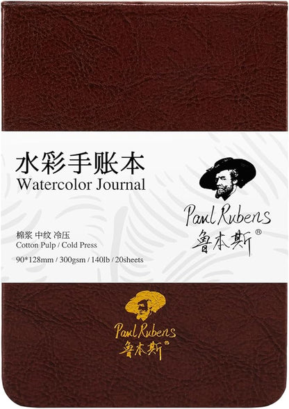 Paul Rubens Watercolor Journal, 100% Cotton Acid-Free Cold Press Watercolor Sketchbook 3.54 * 5.04 Inches, 140lb/300gsm,20 Sheets for Watercolors, Gouache, Acrylics