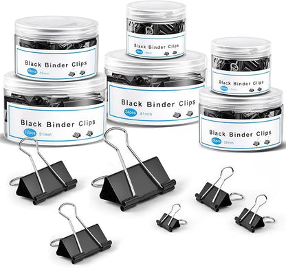 228 PCS Binder Clips Assorted Sizes, Extra Large Medium Small Mini and Micro, Metal Paper Binder Clip Black,Paper Clamps, 6 Sizes for Office Supplies, School and Home
