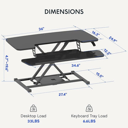 FLEXISPOT 36-inch Standing Desk Converter Height Adjustable Sit to Stand Up Workstation, Dual Monitor and Laptop Riser with Wide Keyboard Tray, Black