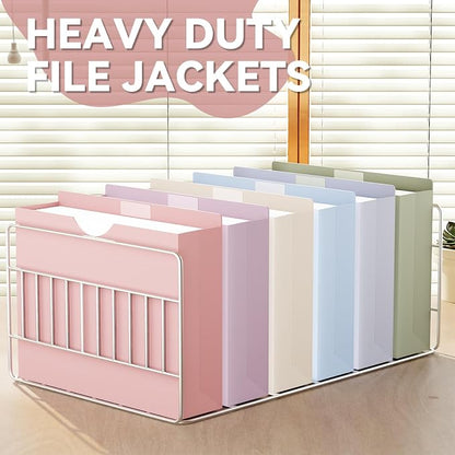 Plastic 3 Inch File Jackets Letter Size,Heavy Duty Expansion Pocket | 12 Pack Manilla Pocket Folders,Expandable File Jackets for Document,Straight Cut Tabs,Pastel Poly Job Folder File Jacket