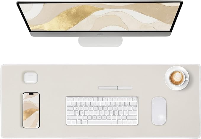 ALOANES Waterproof Mouse Pad with Durable Stitched Edge, XL Gaming Keyboard Pad, Non-Slip Rubber Base Mouse Mat, Extended Desk pad for Gamer, Office & Home, Beige Mousepad 31.5''x 11.8''x 0.12''