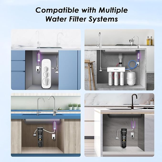 Waterdrop LED UV Water Filter for Under Sink Water Filter System | Reduces up to 99.9% of Harmful Substances, Mercury-Free, FCC Certified, for Reverse Osmosis System, Stainless Steel, 50 Years