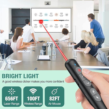 Wireless Presentation Clicker with Air Mouse Function - Rechargeable RF 2.4GHz USB Slide Clicker for Powerpoint, Mac, Laptop, Computer