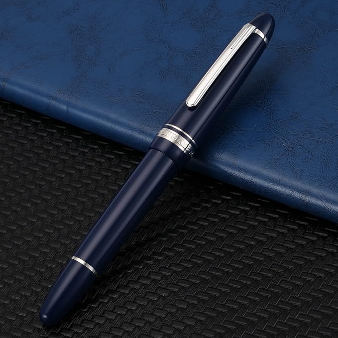 erofa Majohn P136 Piston Fountain Pen 1.1mm Stub Nib with Box, Blue Resin Writing Pen Set