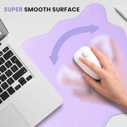 PU Leather Desk Pad, Scalloped Non-Slip Mouse Pad & Large Desk Mat Cover Stitched Edges Writing Pad for Office, Home - Waterproof, Easy to Clean, Durable Surface I 31.4"x15.7", Purple
