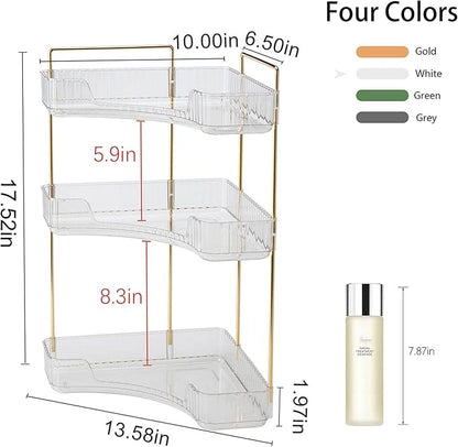 YCIA&DONE Corner Bathroom Counter Organizer, Makeup Organizer for Vanity, Skincare Cosmetic Perfume Tray, Corner Countertop Shelf Rack Storage for Bathroom Kitchen 3 Tiers (Clear White)