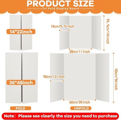 Henoyso 12 Pcs 14 x 22 Inch White Trifold Poster Board Large Tri Fold Presentation White Display Board Foldable Paperboard for Science Fair School Business Project Exhibition