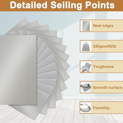 Silunkia 28 Sheets Shimmer Silver Cardstock 8.5 x 11 Metallic Paper, 250gsm/92lb Premium Heavyweight Card Stock for DIY Card Making, Greeting Cards, Wedding Invitations, Paper Crafting