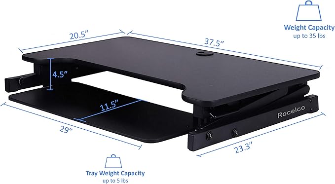 Rocelco 40" Large Height Adjustable Standing Desk Converter with Dual Monitor Mount BUNDLE - Quick Sit Stand Up Computer Workstation Riser - Retractable Keyboard Tray - Black (R DADRB-40-DM2)