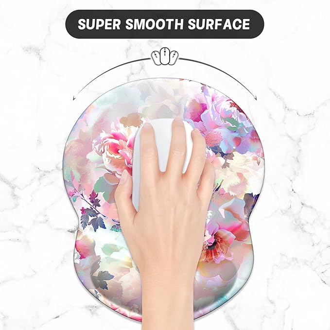 ITNRSIIET Ergonomic Mouse Pad with Gel Wrist Support Small Wrist Rest Smooth Surface Non-Slip PU Base Comfortable Office Supplies Pain Relief, 8.7 x 7.2 inches, Beautiful Flowers