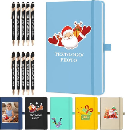 ENOMY Personalized Notebook & 10 PC Pens Gift Set Custom Notebook Journal A5 200 Pages A5 Lined Journal for Men Women Hardcover Notebooks for Work College Graduation Gifts, Sky Blue