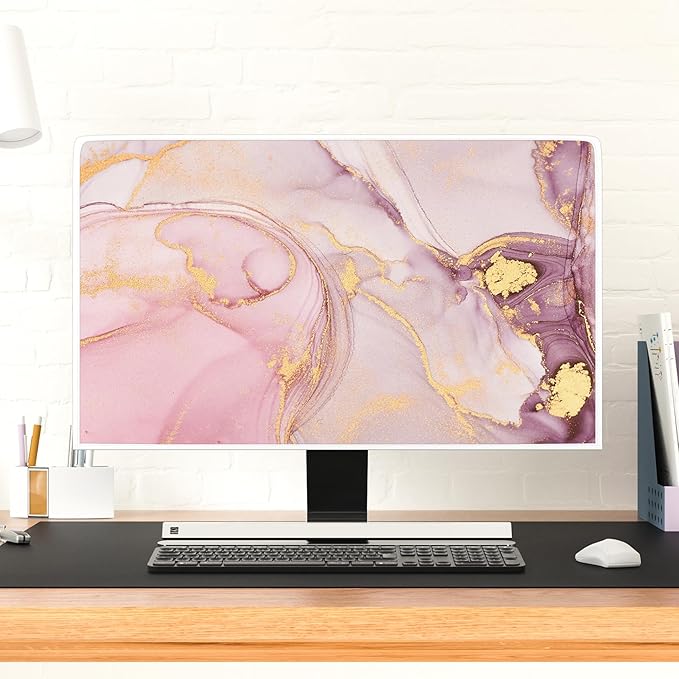 Baocicco Pink Gold Marble Waterproof Screen TV Cover 75 Inch Decorative Modern Television Cover for Home TV Screen Texture Dust Proof Monitor Covers for Television Screen LED LCD OLED TVs