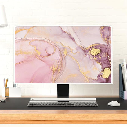 Baocicco Pink Gold Marble Waterproof Screen TV Cover 75 Inch Decorative Modern Television Cover for Home TV Screen Texture Dust Proof Monitor Covers for Television Screen LED LCD OLED TVs