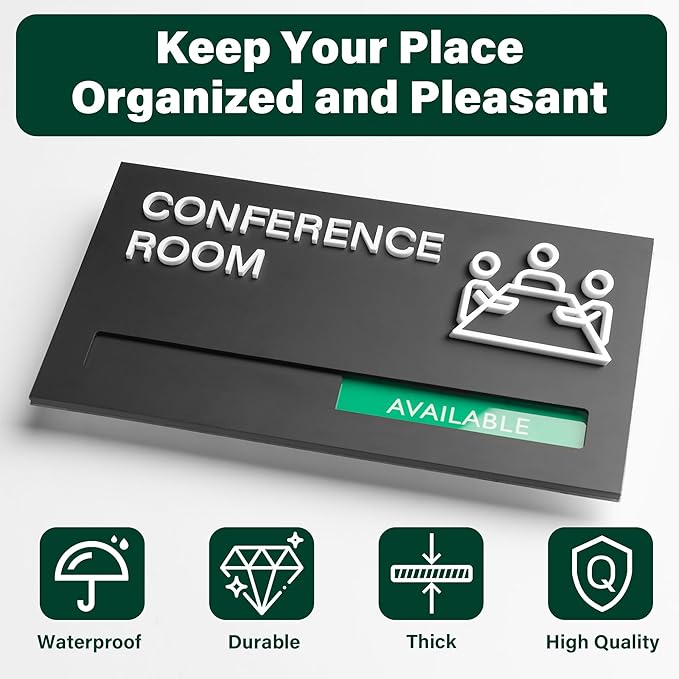 Office Conference Room Door Signs, Meeting in Progress Door Sign, In Use Available Slider Indicator - Occupied or Vacant Status, 8.8" x 4.9"