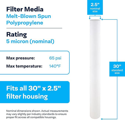 SpiroPure 30x2.5 5 Micron Sediment Water Filter SDC-25-3005 P5-30 (20 Pack)
