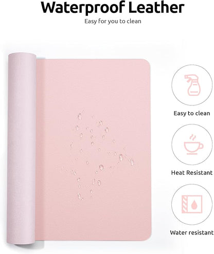 YSAGi Leather Desk Protector, Office Mat, Large Mouse Mat, Non-Slip PU Leather Blotter, Laptop Desk Pad, Waterproof Writing Pad for Office and Home (Light Pink, 35.4" x 17")