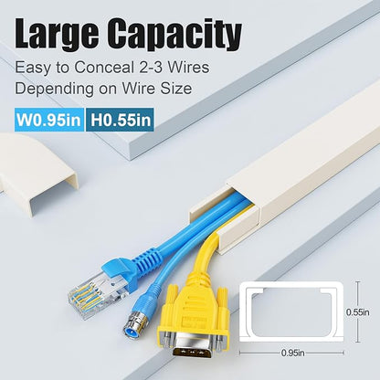 Yecaye Cord Hider, 113in Medium Cord Covers for Wires on Wall, Cord Organizer for 2-3 Wires, Easy Install Cable Management Kit, TV Cable Hider for Home Office, W0.95in H0.55in, Beige