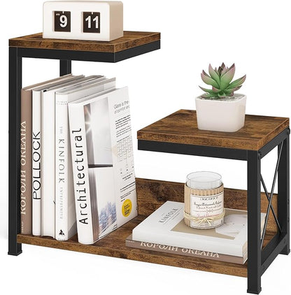 ELITEROO Desktop Shelf Organizer, 3 Tier Office Shelves, Wood Desk Organizers Storage Rack and Freestanding Display Shelf for Office, Dormitory, Home, Rustic Brown
