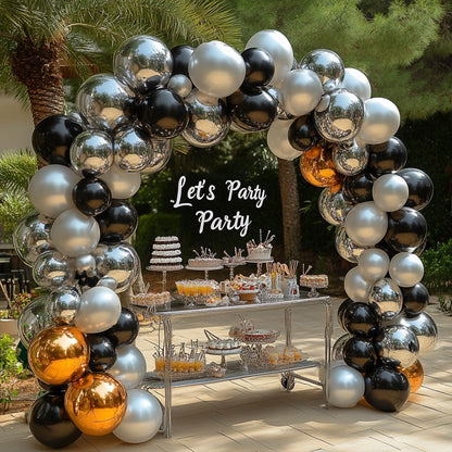 Bezente Black Silver Confetti Latex Balloons,60pcs 12 inch Black White Silver Metallic Chrome and Silver Confetti Balloons for Birthday, Baby Shower, Wedding, and Silver Theme Party Decoration