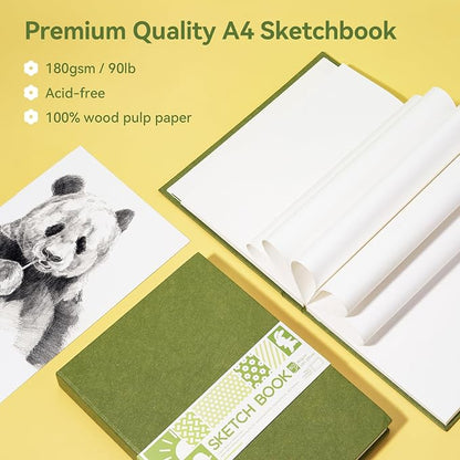 Arrtx A4 Sketchbook, Lay Flat Hardcover Sketch Book(120 Pages) 180GSM/90lb, Acid-Free Art Sketchbook for Artist, Students and Beginners