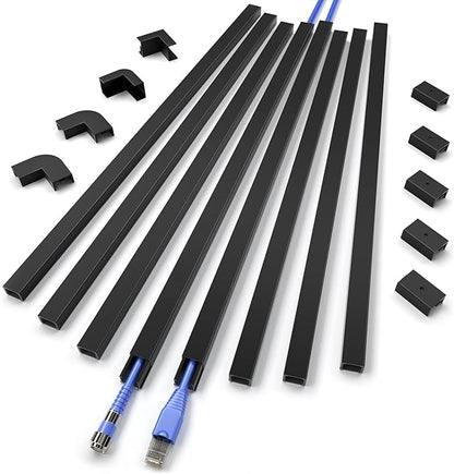 Cord Hider Wall for One Cord 136in, ZhiYo Cord Covers for Wires on Wall, Easy Install Cable Cover Wall, Black Cable Raceway Hide Cords, Cable Hider Cord Management Wall, 8X L17in, W0.6in H0.4in